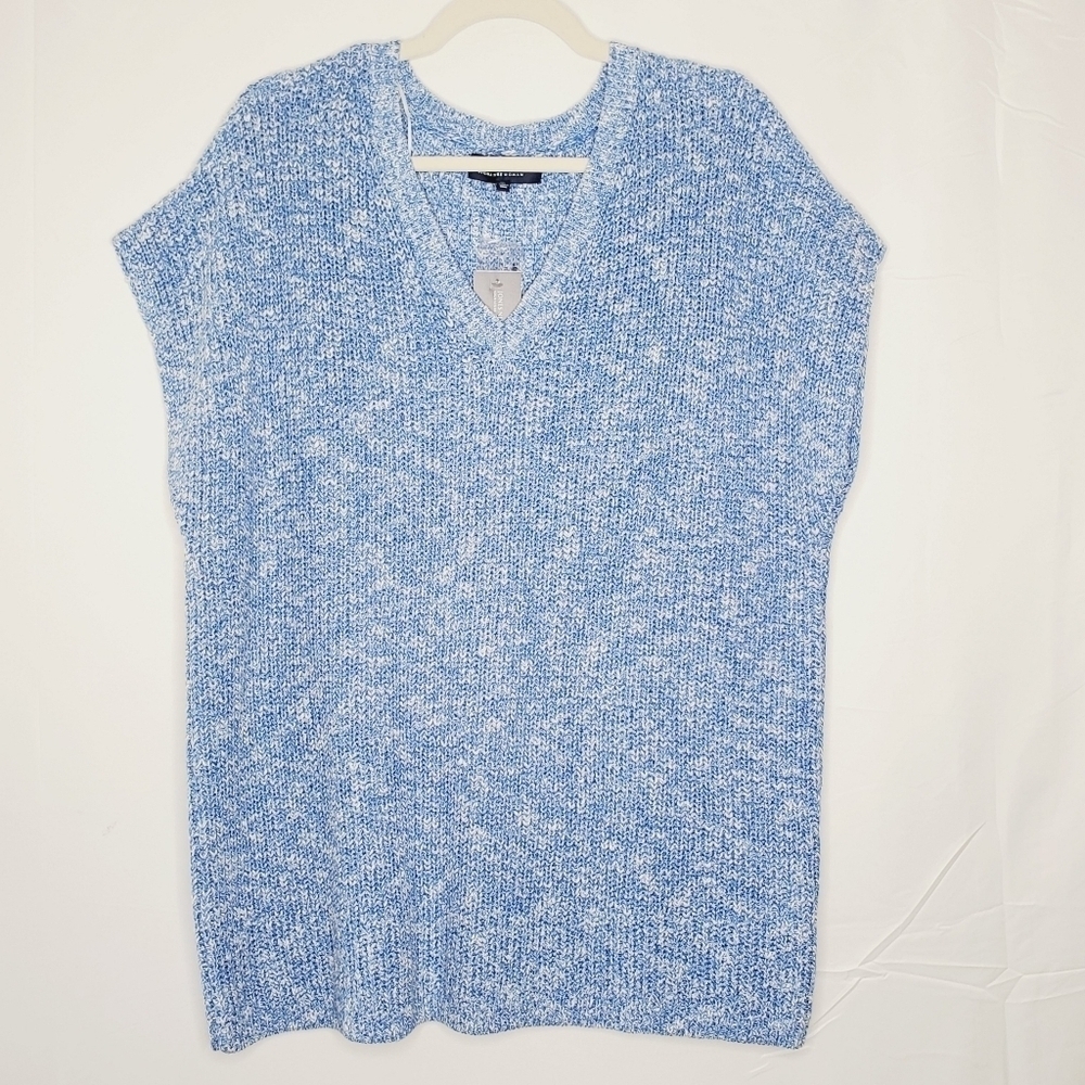 Cotton‎ Linen Plus Size Knit Vest 1X NEW Sleeveless Blue Pullover Preppy Stretch